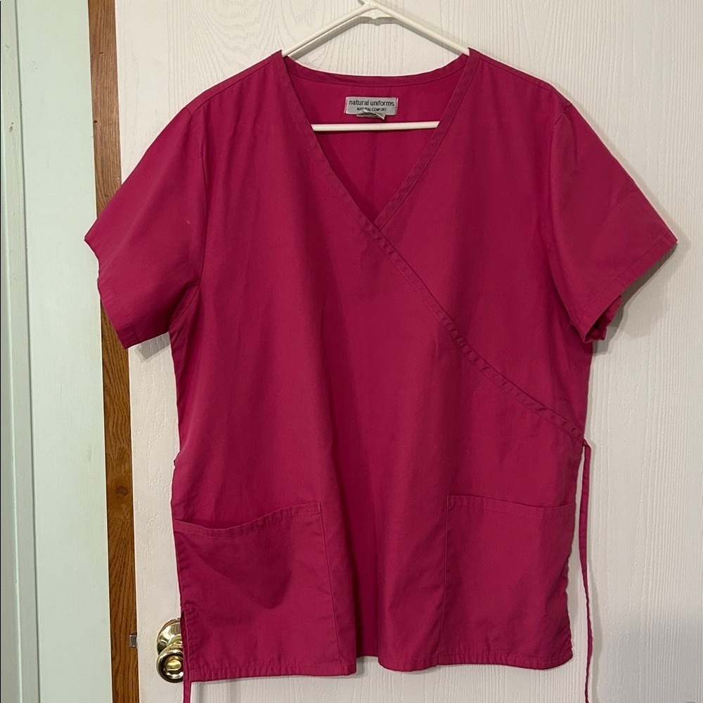 Natural Uniforms Pink Scrub Top with Pockets and Tie String Size Large